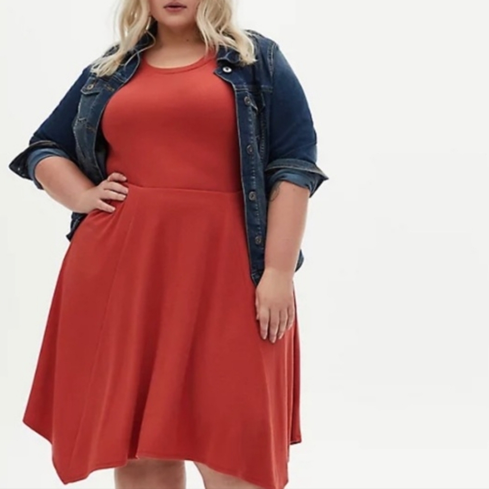 TORRID Ribbed Hanky Hem Babydoll Skater Dress Pockets 4